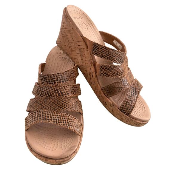 Crocs A-Leigh Cork 3" Wedge Sandal Snakeskin Print Comfortable-Brown-Slip On-9 - Picture 1 of 8